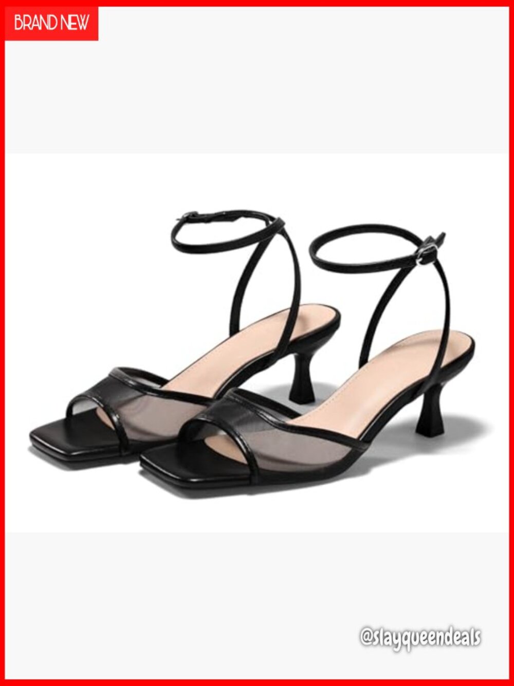 Women's Kitten Heel Strappy Sandals Mesh Square Toe Dress Shoes - Picture 6 of 7